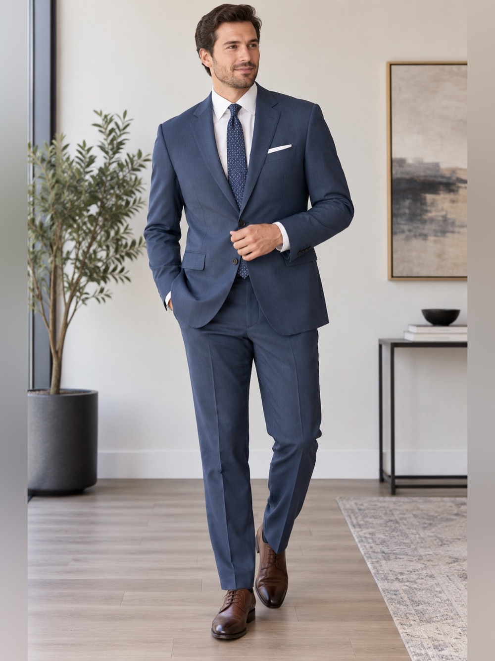 Bäumler Men’s Blue 100% Pure New Wool 2-Piece Suit Blazer & Pants 46T